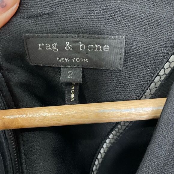 Rag & Bone Black 3/4 Sleeve V Neck Sheath Dress with Lasercut Lines Detail - 2 - Picture 11 of 14